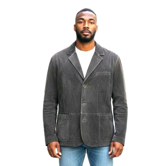 Territory Ahead Suede Leather Jacket Mens Size L Tall Gray/Olive Blazer‎ Coat